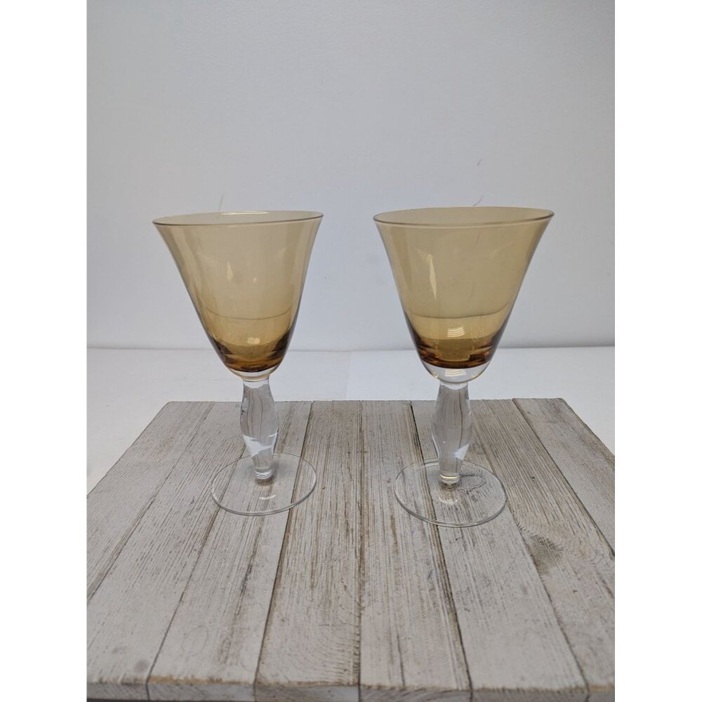Southern Living Arlington Amber Handblown Crystal Wine Glasses Goblets Set of 2